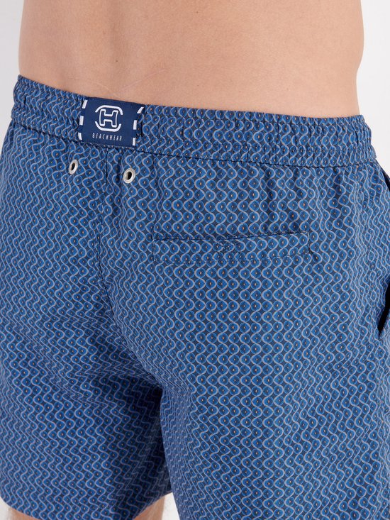 Boxer Da Bagno Morny Per Uomo – Micro Motivo Blu E Arancione, Fodera Interna Morbida, Certificato OEKO-TEX