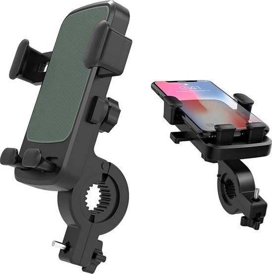 Foto: Fiets telefoon mount 360 rotatie motorfiets telefoon houder anti slip schokbestendig fiets beugel universele navigatie clip zwart groen