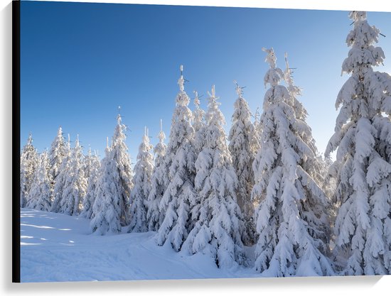 Canvas - Sneeuw - Bomen - Bos - Landschap - 100x75 cm Foto op Canvas Schilderij (Wanddecoratie op Canvas)