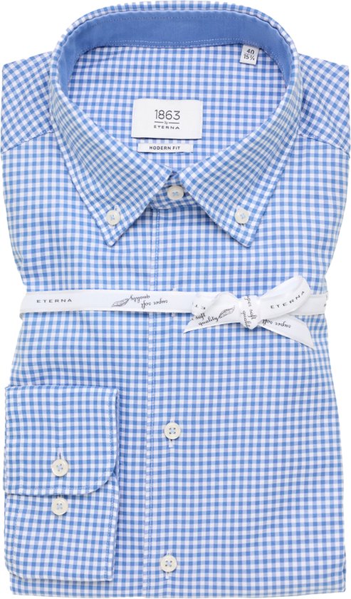 ETERNA modern fit overhemd overhemd - twill - lichtblauw geruit - Strijkvriendelijk - Boordmaat: 46