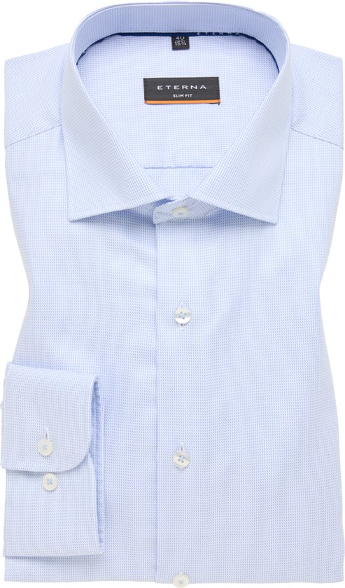 ETERNA slim fit overhemd - structuur - lichtblauw - Strijkvrij - Boordmaat: 40