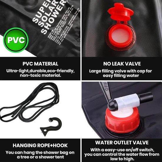 Alomejor Camping Douche Tas Outdoor Zonne-energie Zon Verwarmd Warm Water Camping Douche Tas voor Wandelen Klimmen Reizen Douche 20L