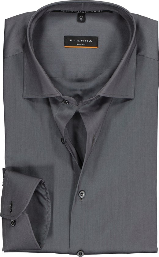 ETERNA slim fit performance overhemd - superstretch lyocell - grijs - Strijkvriendelijk - Boordmaat: