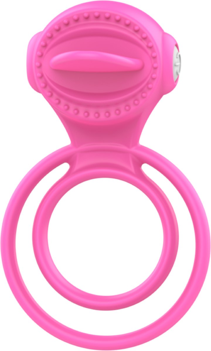 Goedkoopste Vibrerende dubbele cockring met tong - Lichtroze