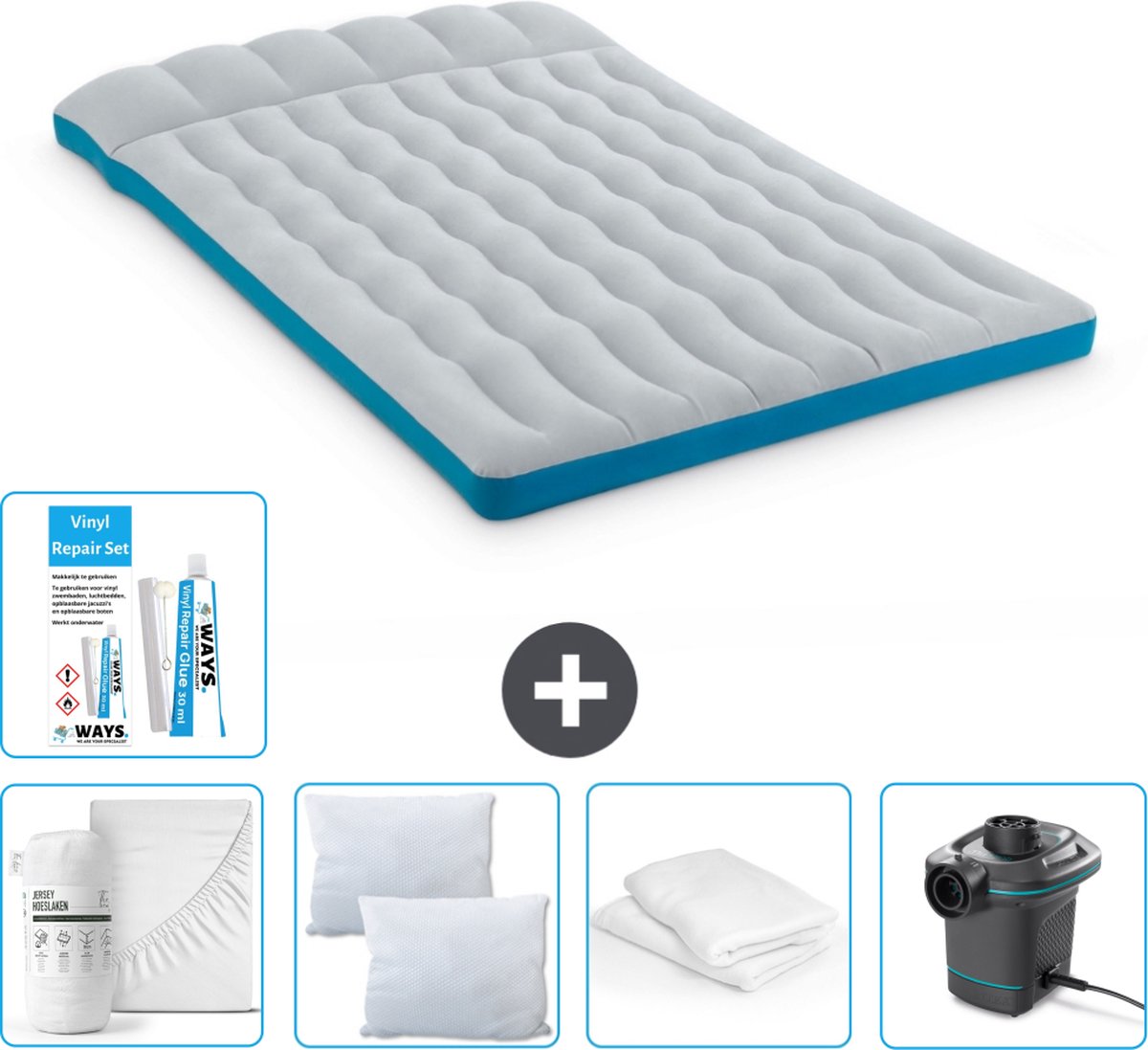 Intex Campingmat - 2-Persoons - 127 x 193 x 24 cm - Blauw - Inclusief Accessoires CB2