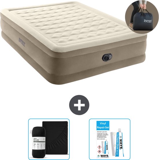 Intex Luchtbed - 2-Persoons - 152 x 203 x 46 cm - Beige - Inclusief pomp - Hoeslaken en Reparatieset