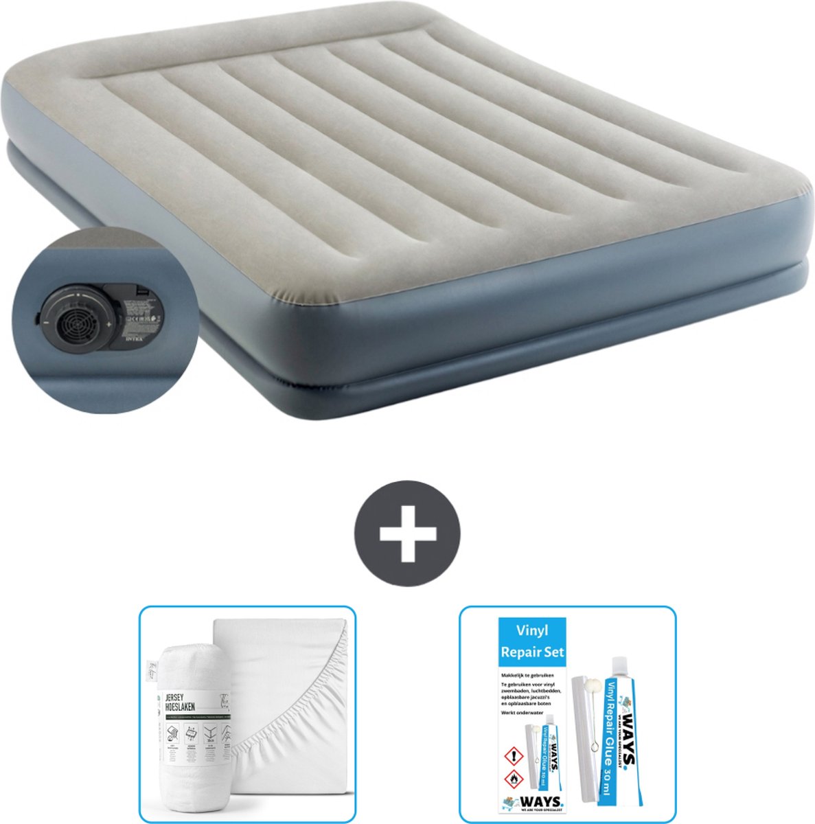 Intex Luchtbed - 2-Persoons - 152 x 203 x 30 cm - Grijs - Inclusief pomp - Accessoires CB16