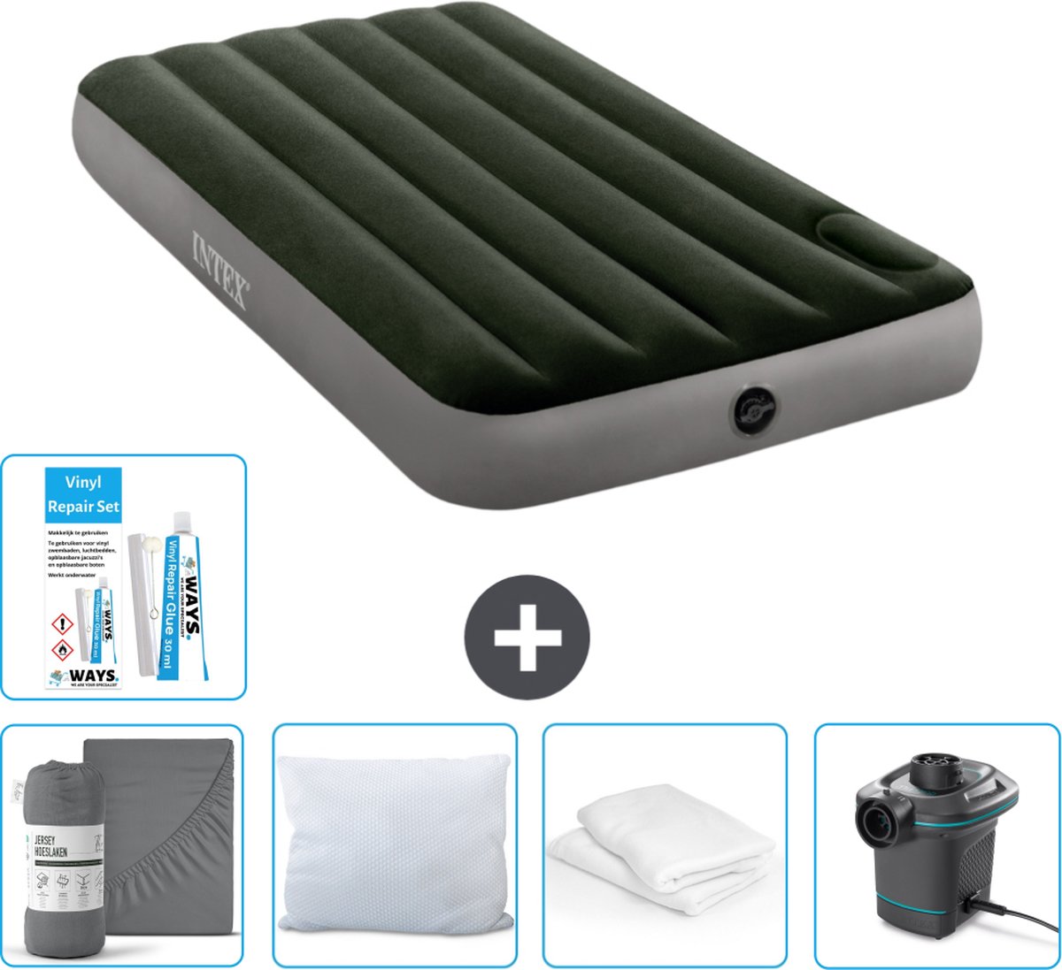 Intex Luchtbed - 1-Persoons - 99 x 191 x 25 cm - Groen - Accessoires CB10