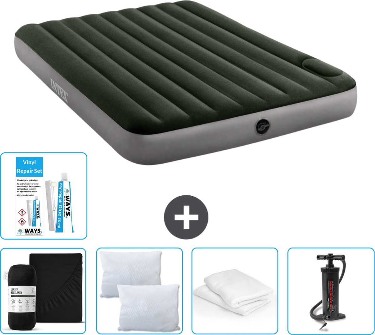 Intex Luchtbed - 2-Persoons - 152 x 203 x 25 cm - Groen - Accessoires CB5