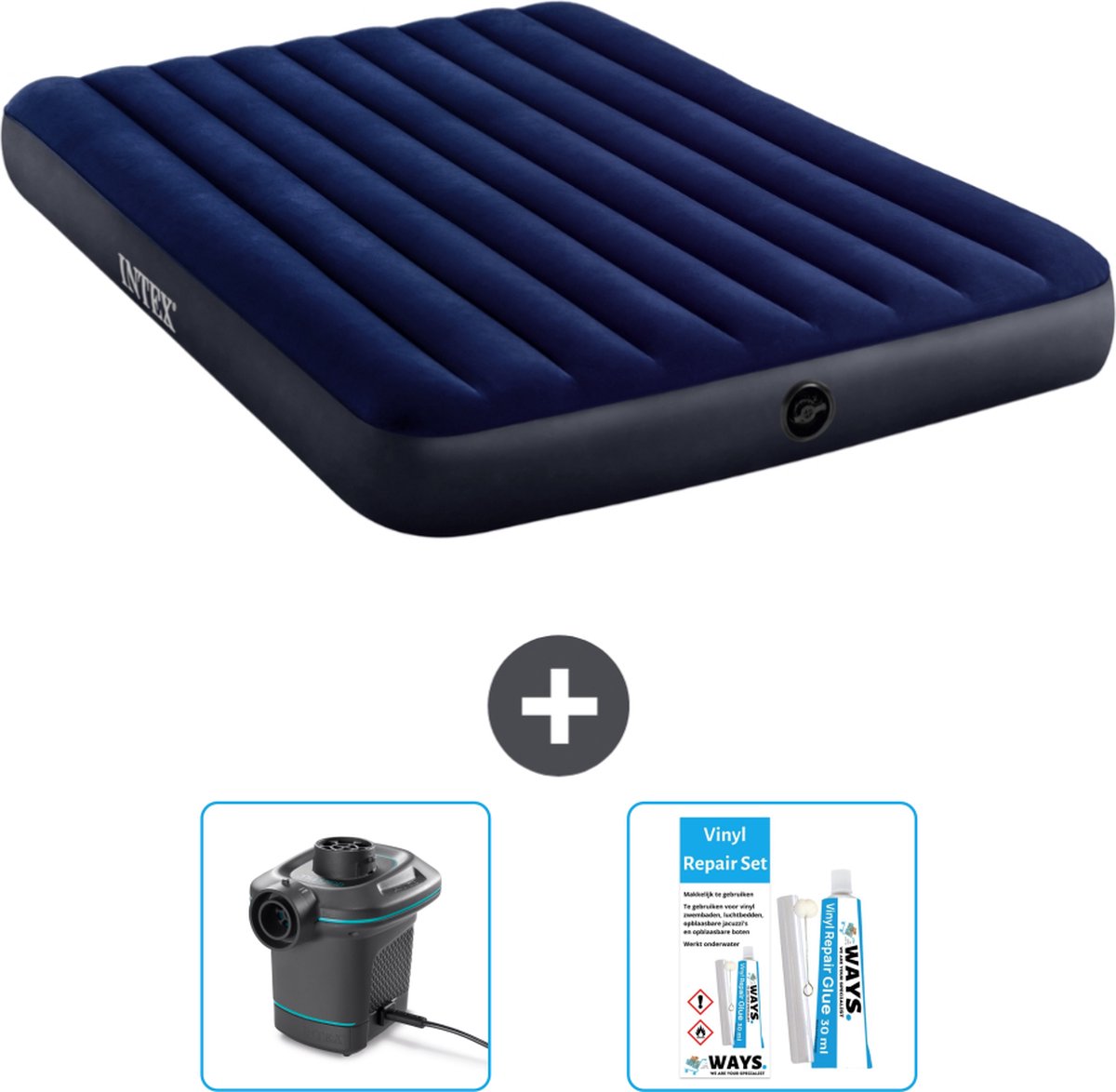 Intex Luchtbed - 2-Persoons - 152 x 203 x 25 cm cm - Blauw - Inclusief Pomp en Reparatieset