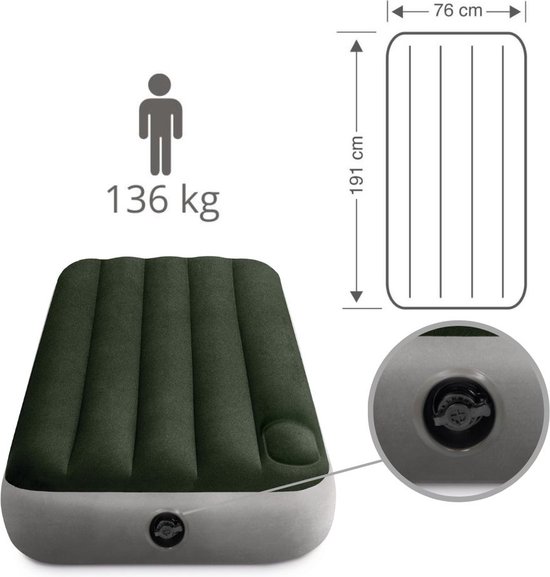 Intex Luchtbed - 1-Persoons - 76 x 191 x 25 cm - Groen - Pomp en Reparatieset van Intex — afbeelding 5