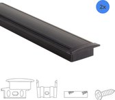 2x 2 meter aluminium led strip profiel inbouw - Zwart - 7 mm hoog - Slim line - Compleet incl. afdekkap - Voordeelset van 4 meter in totaal