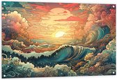 Tuinposter – Schilderij - Oceaan - Zee - Golven - Zonsondergang - Wolken - Kleuren - 120x80 cm Foto op Tuinposter (wanddecoratie voor buiten en binnen)