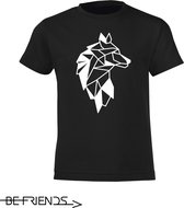 Be Friends T-Shirt - Wolf - Kinderen - Zwart - Maat 12 jaar