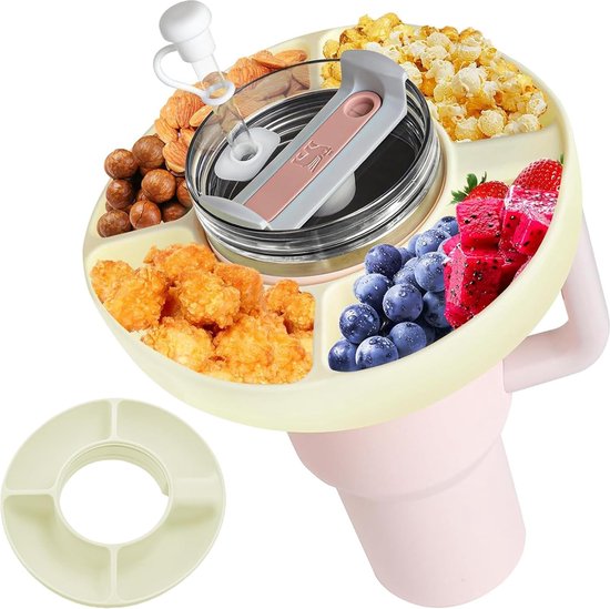 Assiettes à Snack Avec Couvercle - 102 Ml - à Snack Compatible Avec Stanley Quencher Tumbler 100 Ml Plateau A Snack En Silicone 4 Compartiments Aliments A Noix Accessoires Pour Tasses