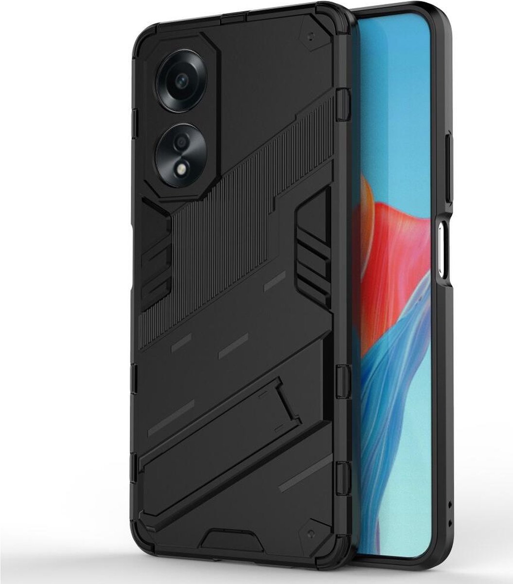 Oppo A58 Hoesje Shockproof Kickstand Back Cover Zwart