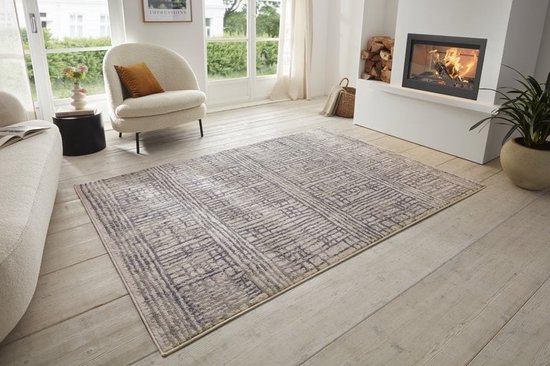 Foto: Flycarpets terrain designer laagpolig vloerkleed sole cr me grijs 240x340 cm