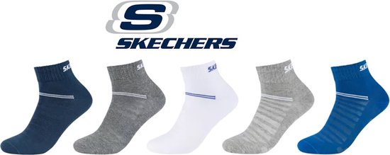 Skechers 5 PACK Chaussettes ou socquettes Quarter sneaker 39/42 Blauw Mix Seamless en coton peigné et sans pression sur le stretch avec 100% garantie de ne pas s'affaisser