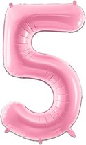 LUQ - Cijfer Ballonnen - Cijfer Ballon 5 Jaar Roze XL Groot - Helium Verjaardag Versiering Feestversiering Folieballon