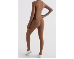 Sport Vest Dames – Yoga Jacket met Rits – Slim Fit Fitness Vest – Ademend & Stretch – Bruin
