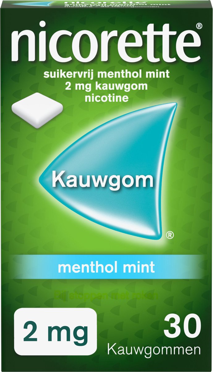 Goedkoopste Nicorette Suikervrije Kauwgom Menthol Mint - 2 mg nicotinekauwgom - nicotinevervanger - stoppen met roken - 1 x 30 stuks