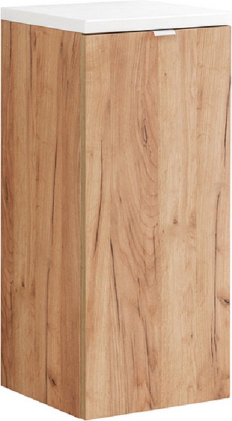 Meuble suspendu Capri Oak A 350 avec façade en bois et plateau blanc.