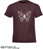 Be Friends T-Shirt - Vlinder - Kinderen - Bordeaux - Maat 2 jaar