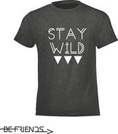 Be Friends T-Shirt - Stay wild - Kinderen - Grijs - Maat 8 jaar