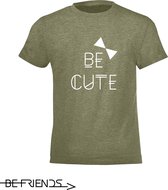 Be Friends T-Shirt - Be cute - Kinderen - Kaki - Maat 8 jaar