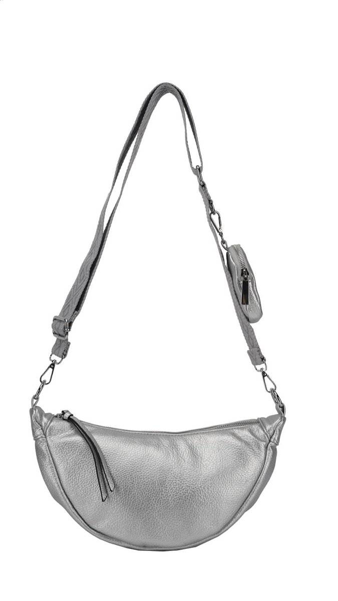 THL Design - Halve Maan Tas - Dames Crossbodytas - Banana Bag - Festival Tasje - Vegan Leer - Zilver