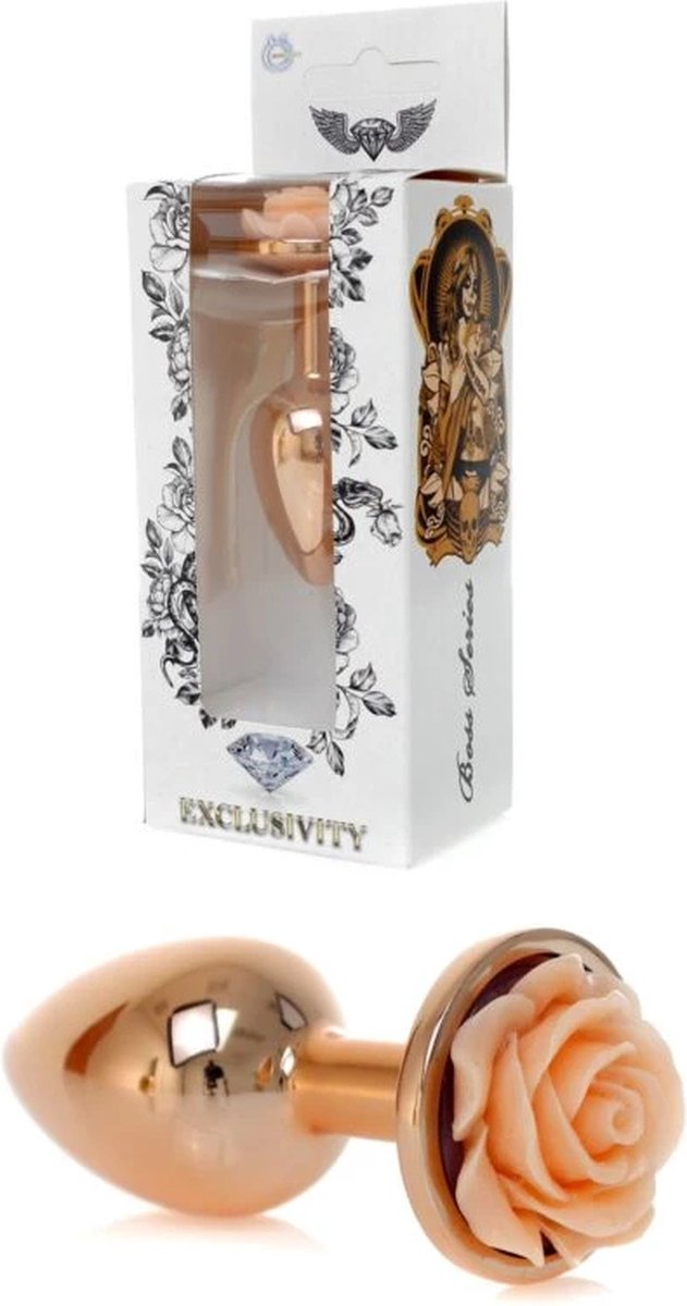 Rosé Gouden buttplug met roos – Perzik
