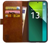 Rosso Element Book Case Wallet Hoesje Geschikt voor Xiaomi Redmi Note 13 Pro 5G / Poco X6 | Portemonnee | 3 Pasjes | Magneetsluiting | Stand Functie | Bruin