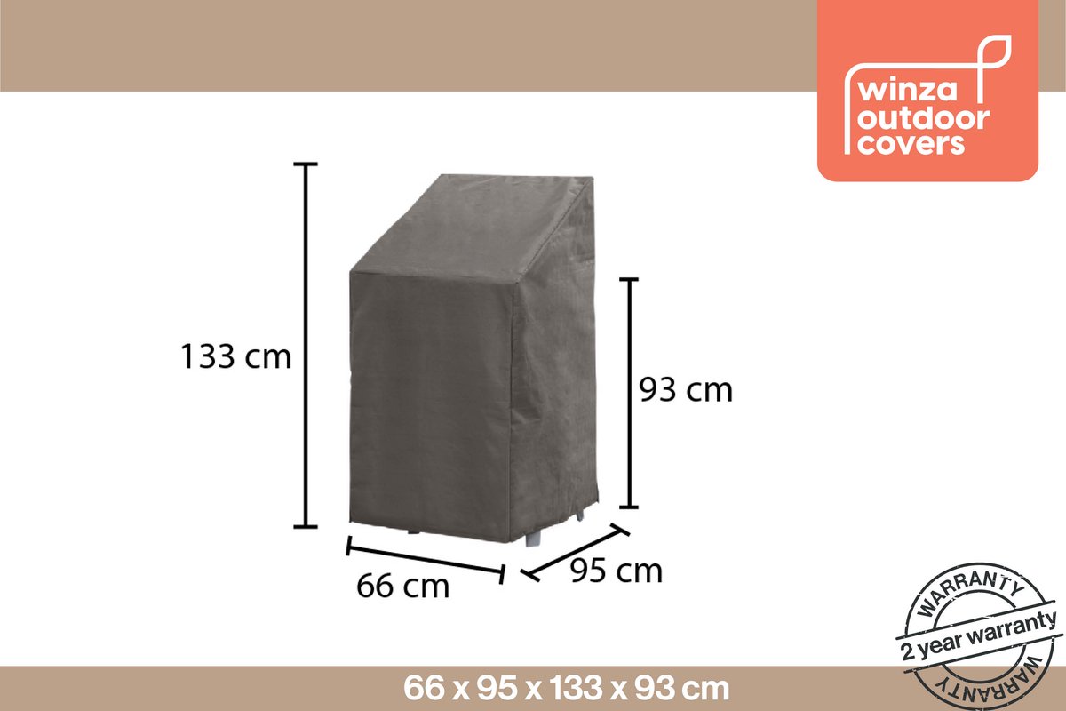 Winza Outdoor Covers Premium - beschermhoes stapelstoelen- stapelstoelhoes - 95 cm - Afmeting : 66x95x133/93 cm - 2 jaar garantie Antraciet