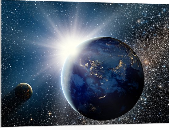 PVC Schuimplaat - Zon - Planeten - Aarde - Sterren - Heelal - 100x75 cm Foto op PVC Schuimplaat (Met Ophangsysteem)