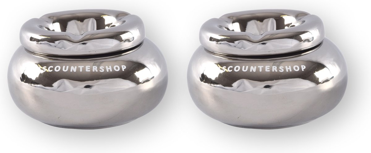 Goedkoopste Discountershop Set van 2 Dolomiet Ronde Stormasbak - Zilverkleurig - Diameter 11cm | Ideaal als Paasdecoratie & Kerstdecoratie | Stijvolle Tafelaccessoires