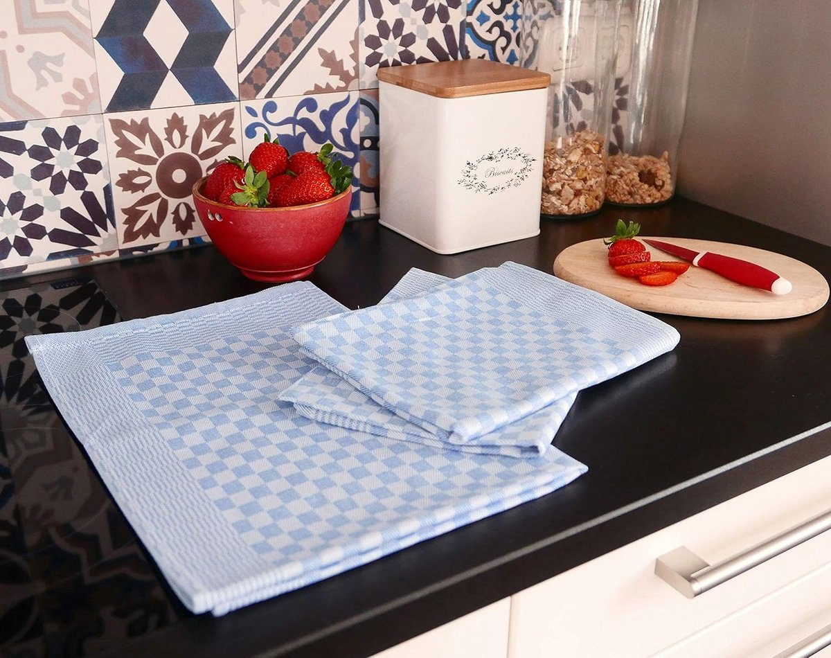 Set 10 theedoeken vaatdoeken full twine 100% katoen 46x70 cm blauw