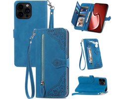 Hoesje geschikt voor Samsung Galaxy A34 5G - Bookcase - Koord - Pasjeshouder - Portemonnee - Bloemenpatroon - Kunstleer - Blauw