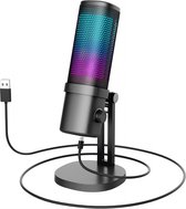 Fuegobird SP12 RGB Microphone de Gaming - Microphone de streaming - Pour PC et microphone de Gaming - Cardioïde - Microphone à condensateur - Avec support - Filtre anti-pop intégré - Grijs