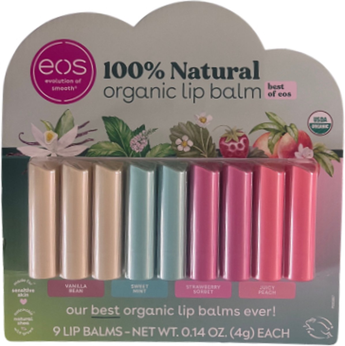EOS Organic Lip Balm Care Collection, 9 Pack - Giftset - Soft Shea Lip Balm Sticks