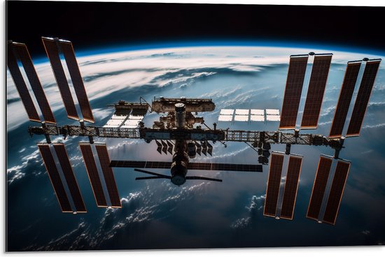 Dibond - Ruimte - Planeet - Aarde - 75x50 cm Foto op Aluminium (Met Ophangsysteem)