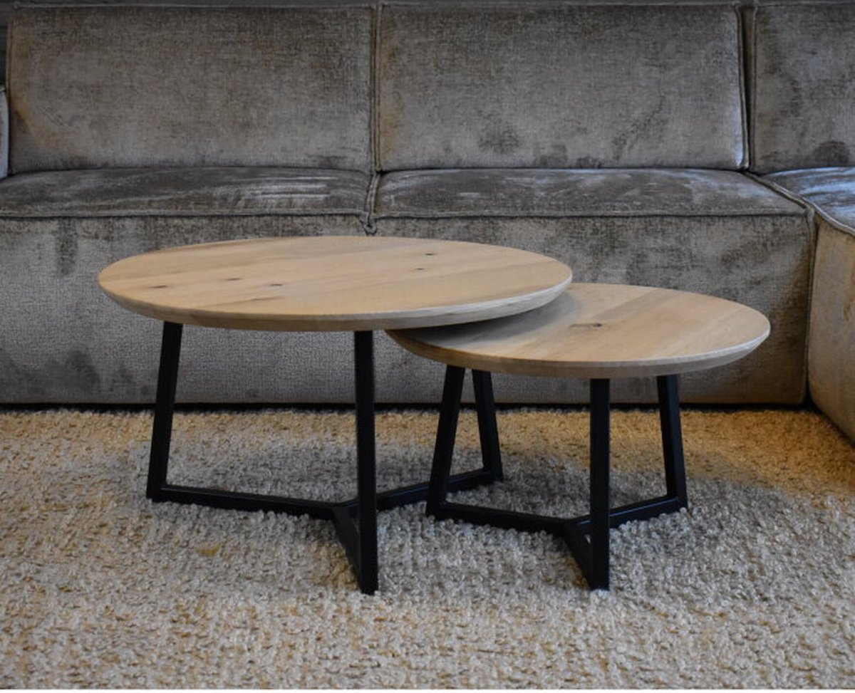 Salontafel Lily set van 2 Eiken verjongde rand - Naturel | Mat Gelakt