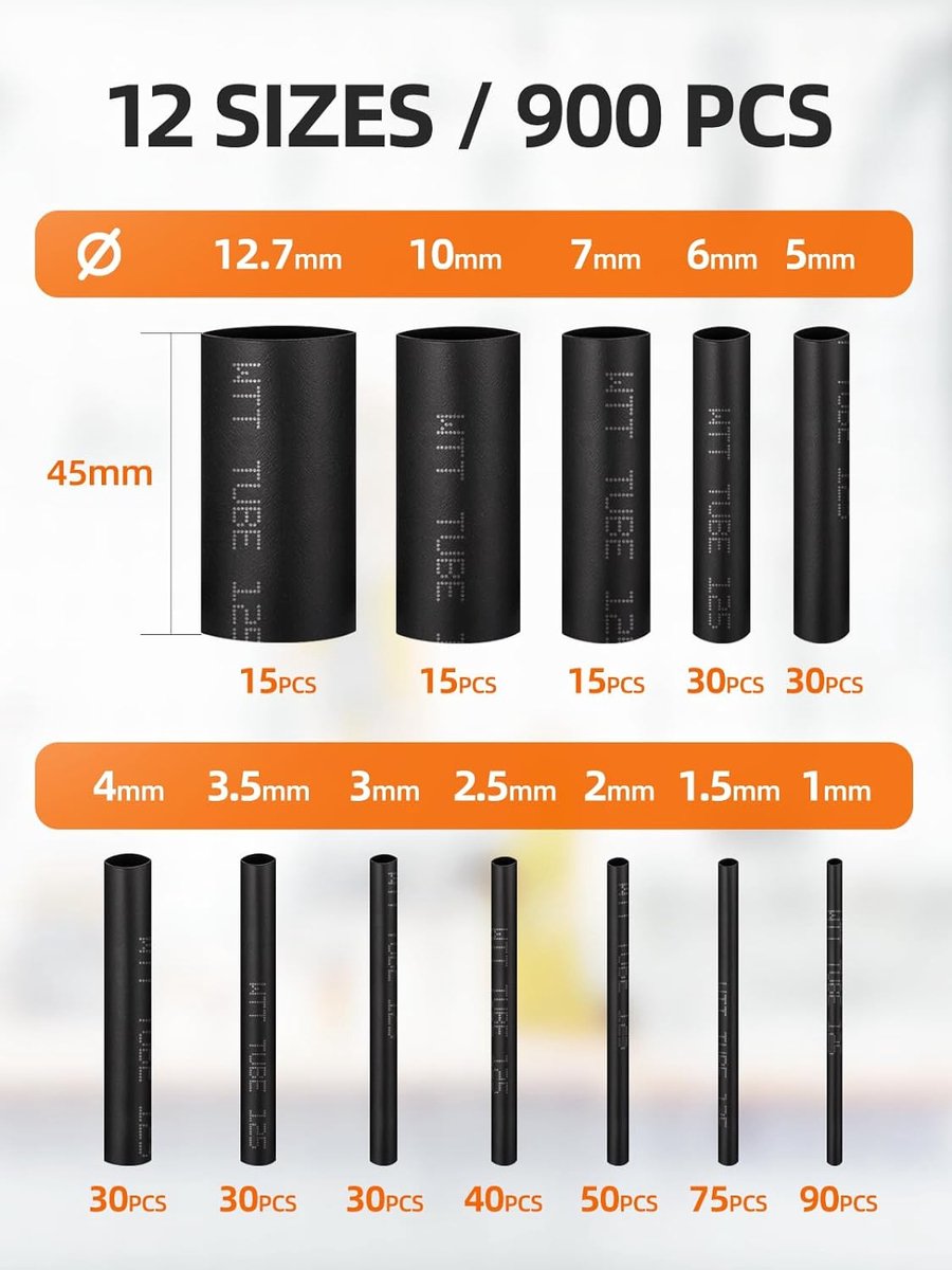 woshilaoDS Krimpkousenset, 800 stuks, krimpverhouding 2:1, heat-krimpbuisset, kabelkrimpkousenset, waterdichte krimpverbinder, 5 maten, 12 kleuren
