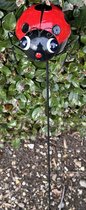 Metalen deco tuinsteker "lieveheersbeestje" - rood - hoogte 70 x 13 x 2 cm - Tuinaccessoires - Tuindecoratie – Tuinstekers