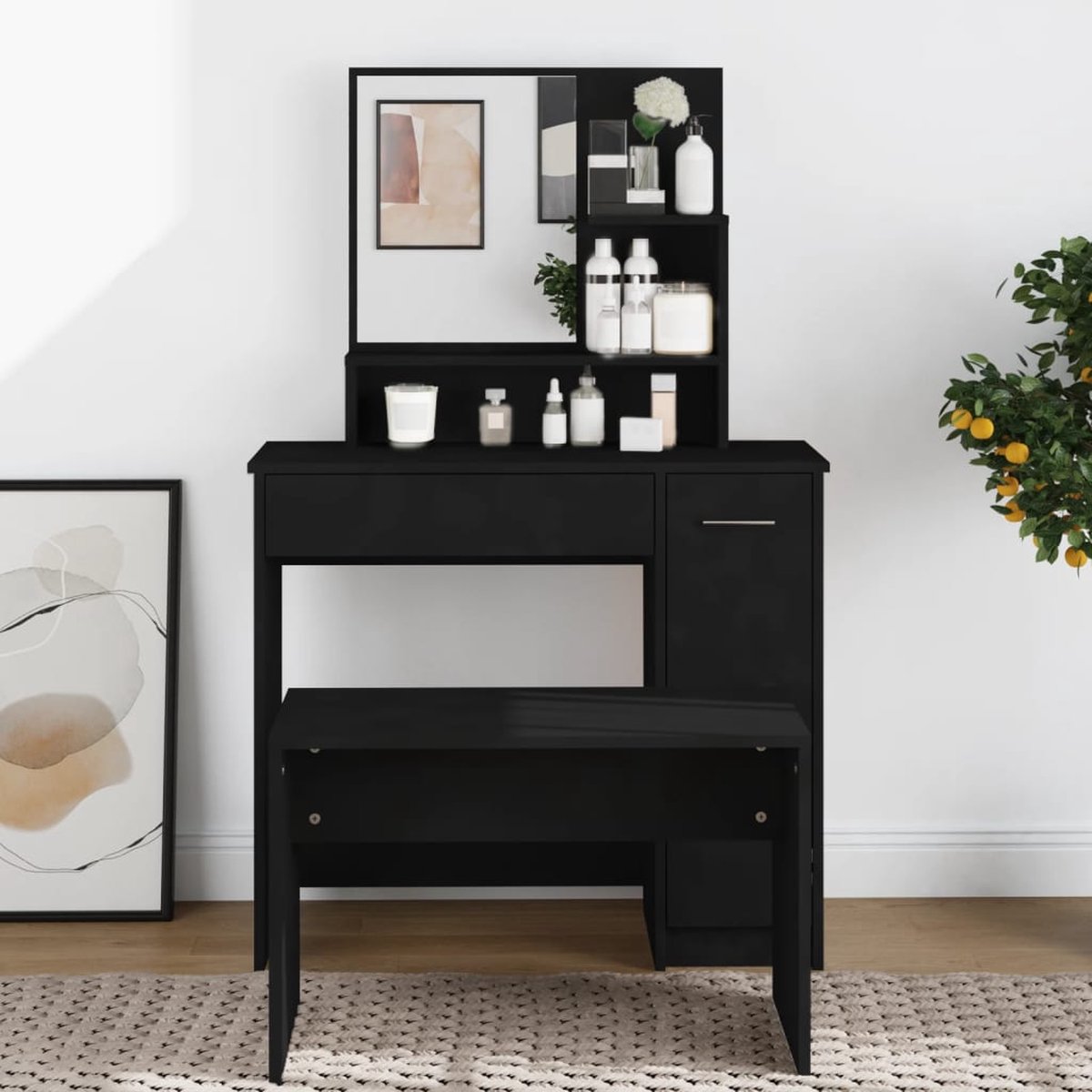 GranMaison Kaptafel - Make up tafel - Make up - Toilettafel -Met lades - 86,5 x 35 x 136 cm - Zwart