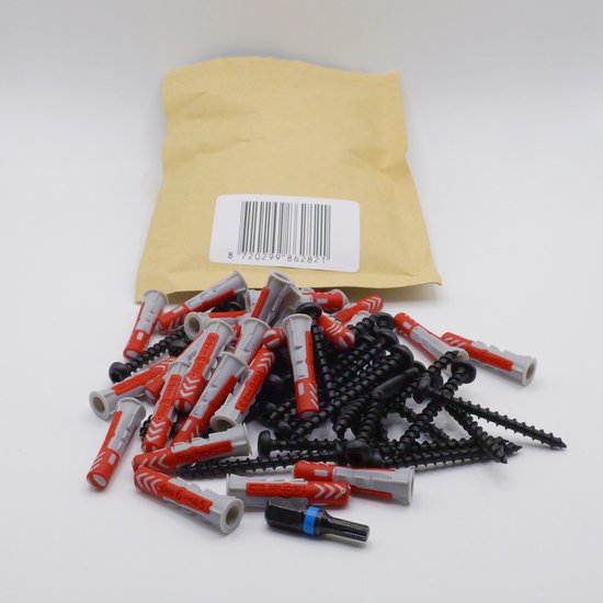 Pluggen en Schroeven set 6mm | 30 stuks fischer® 6x30mm DuoPower pluggen + 30 stuks matzwarte Flowter® 4x40mm schroeven | Muurpluggen 6 mm en schroeven 4mm | Pluggen en schroeven assortiment