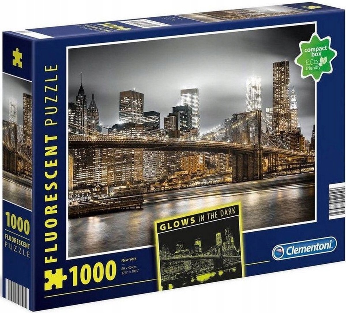 Puzzel - Clementoni - 1000 stukjes - New York Skyline - Fluorescent / lichtgevend