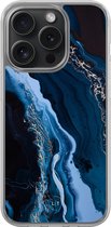 Hoesje geschikt voor iPhone 15 Pro - Marmer lagoon blauw - 2in1 backcover - Marmer - Blauw - Leuke Telefoonhoesjes
