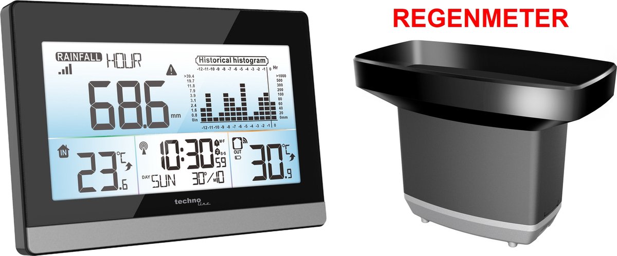 Technoline weerstation - WS 9016 - 180x110x38mm - zwart/zilver - met regenmeter - TL-WS9016