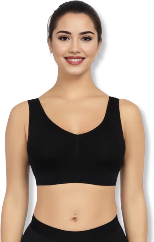 Comfort BH zonder beugel - Maat XL - Zwart - Met uitneembare bh vulling - Extra comfortabele Sport BH - Zwangerschaps bh - Beugelloze bh - met push up - Magic bra - met pads