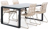 LUX outdoor living Helsinki Grey/Gladys zand dining tuinset 5-delig | polywood + touw | 160cm | 4 personen